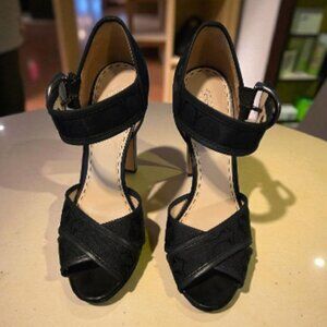 COACH Black Signature C Ankle Strap Platform Heels sz 10